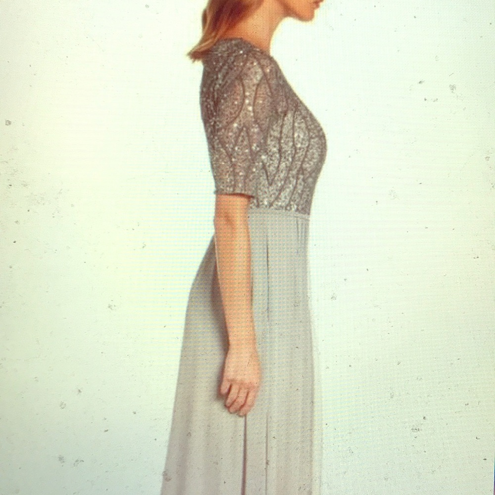 Gently Used, Adrianna Papell Grey Beaded Gown, 12